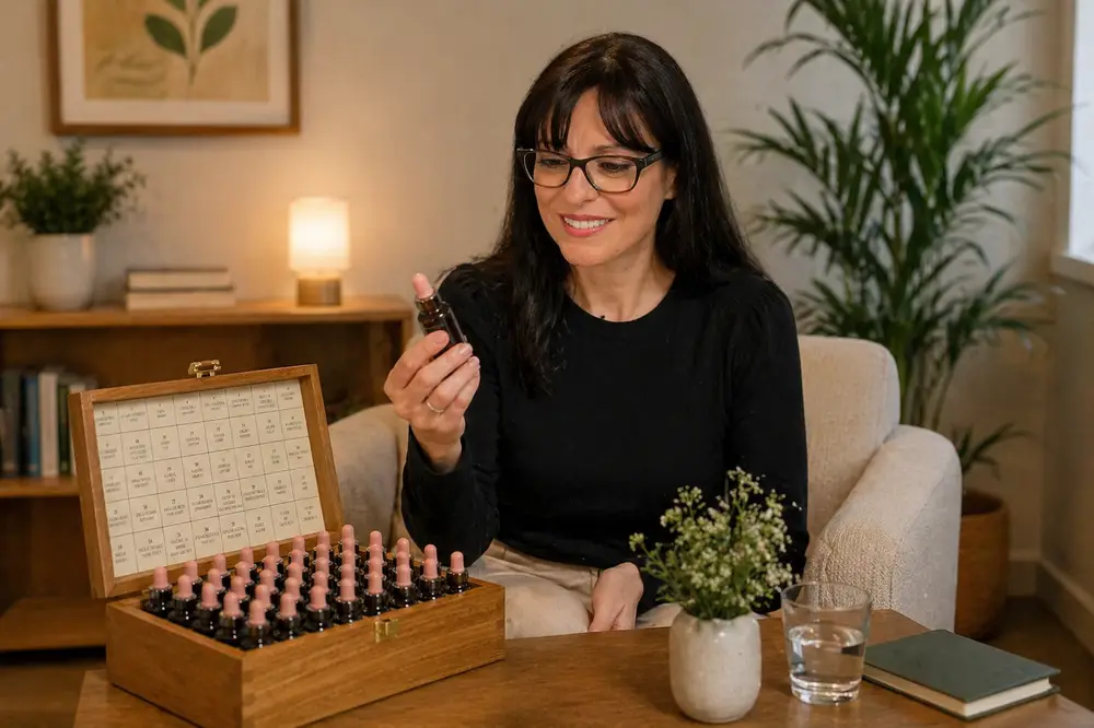 Romina Sousa con el kit de esencias de Flores de Bach